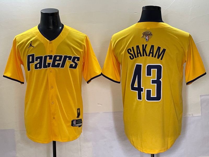 Men 2025 Indiana Pacers 43 Siakam Yellow Joint Name NBA Jersey style 2
